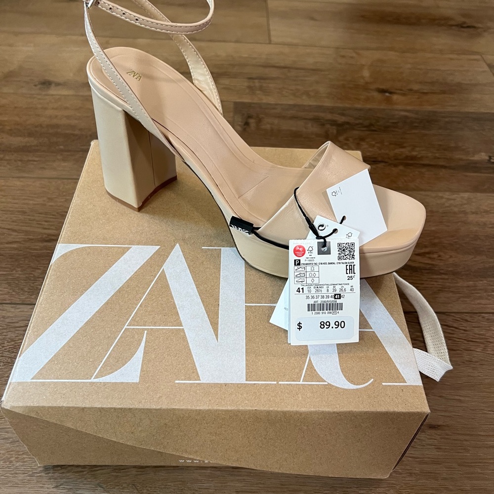 NWT ZARA Platform heeled leather sandals size 10